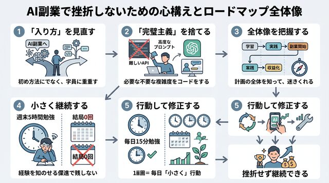 AI副業で挫折しないための心構えとロードマップ全体像