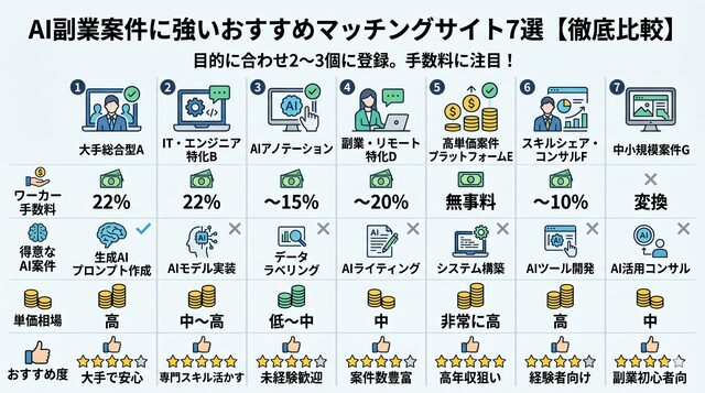 AI副業案件に強いおすすめマッチングサイト7選【徹底比較】