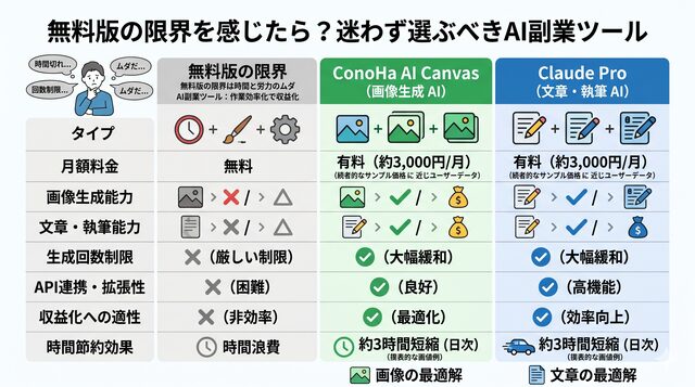 無料版の限界を感じたら?迷わず選ぶべきAI副業ツール