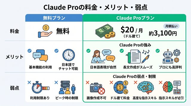 Claude Proの料金・メリット・弱点