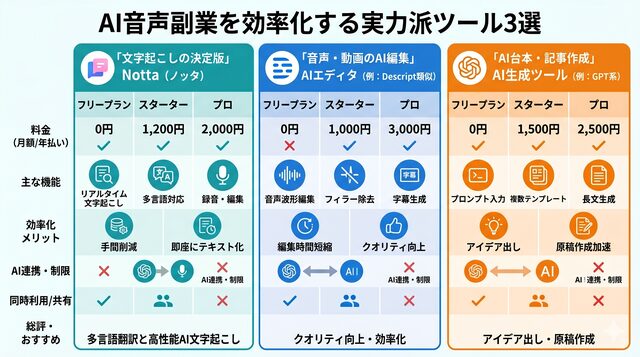 AI音声副業を効率化する実力派ツール3選