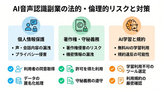 AI音声認識副業で押さえたい法的・倫理的リスクと対策