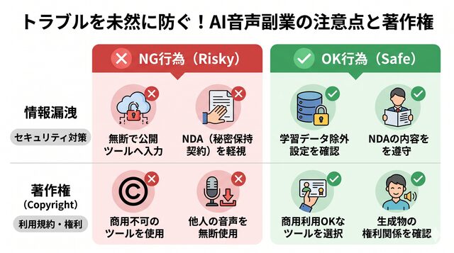 トラブルを未然に防ぐ！AI音声副業の注意点と著作権